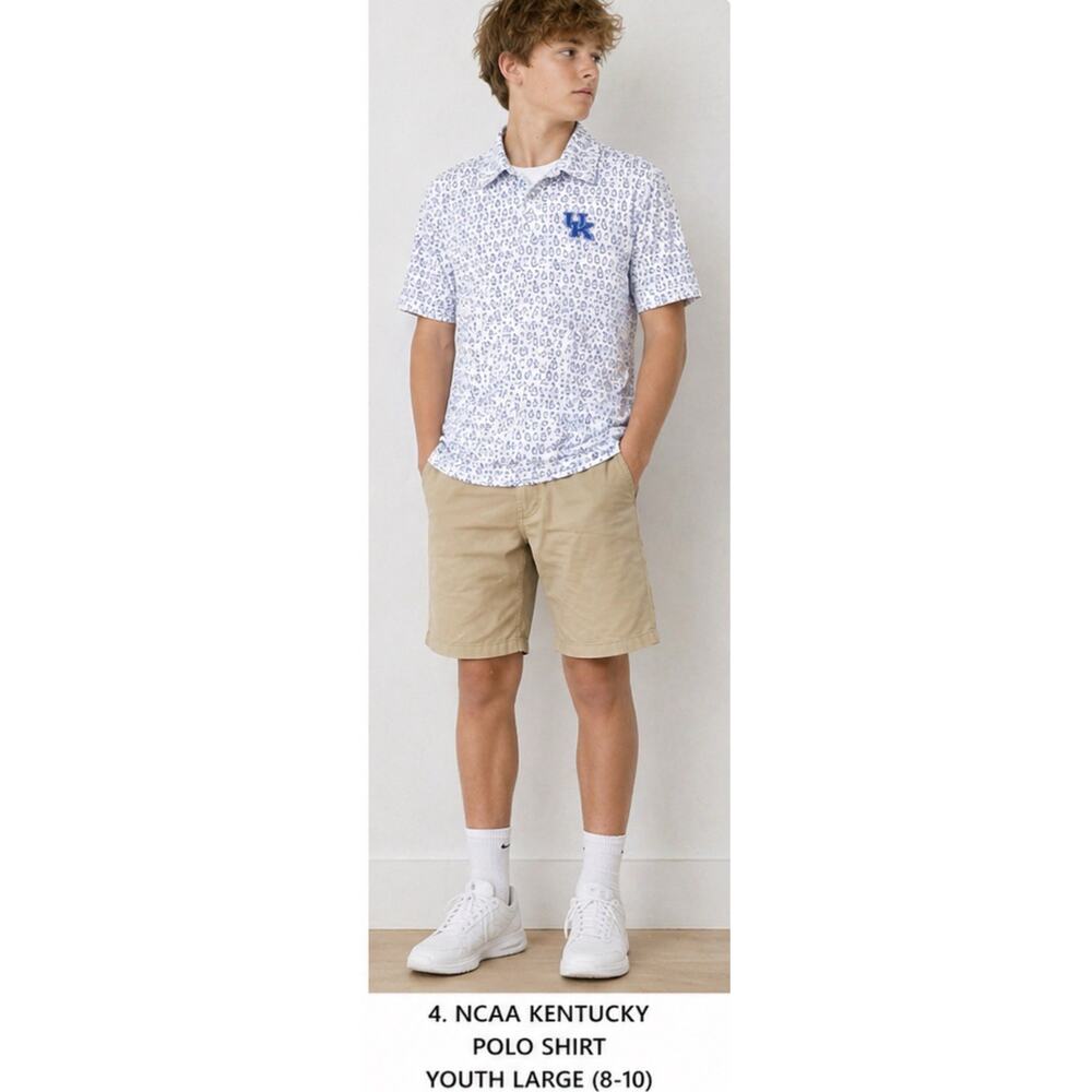 NCAA Kentucky Wildcats Polo Shirt Youth L White Blue Logo Golf Casual